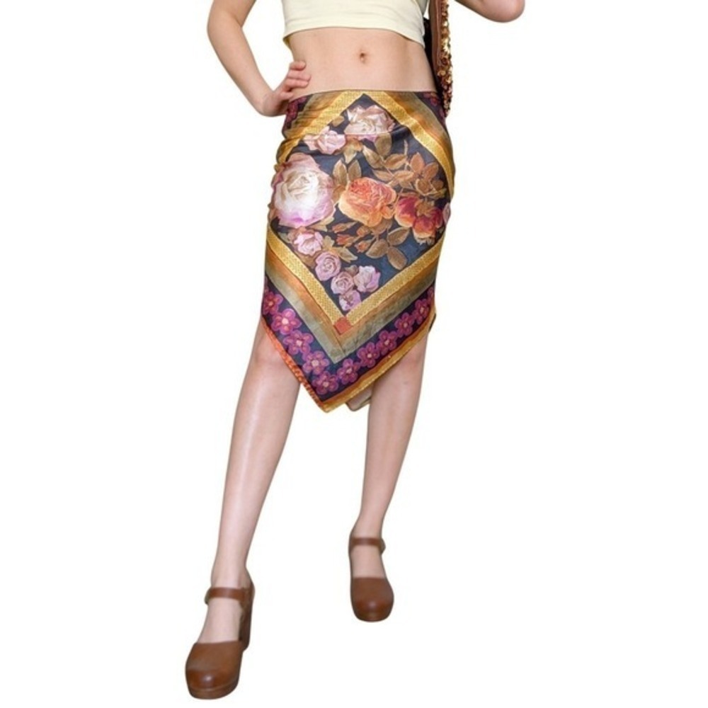 Vintage 90s Whimsigoth Earthy Whimsy Maximalism Asymmetrical Satin Midi Skirt